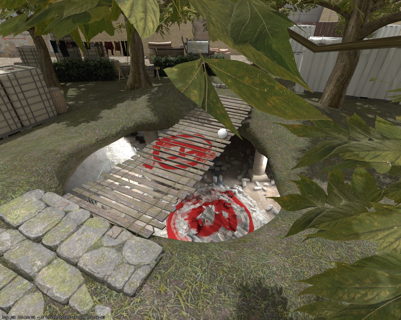 Bombenplatz von Backyard Escalation mit zwei markierten Objective-Flächen