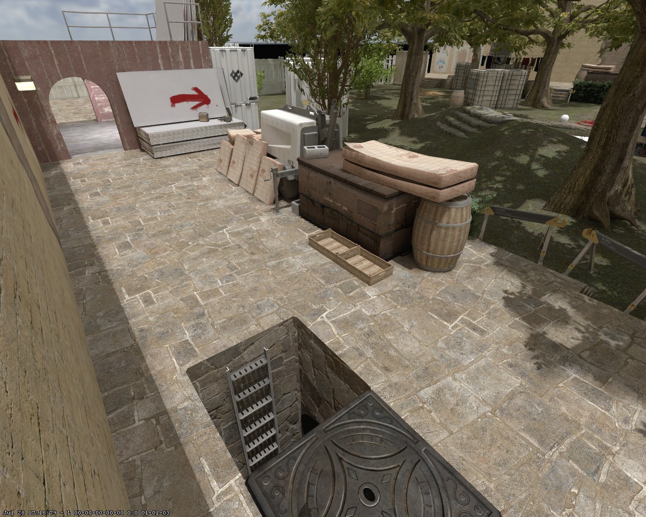 Verbindungsbereich mit Deckungen und Übergang zwischen den Kampfrouten von Backyard Escalation
