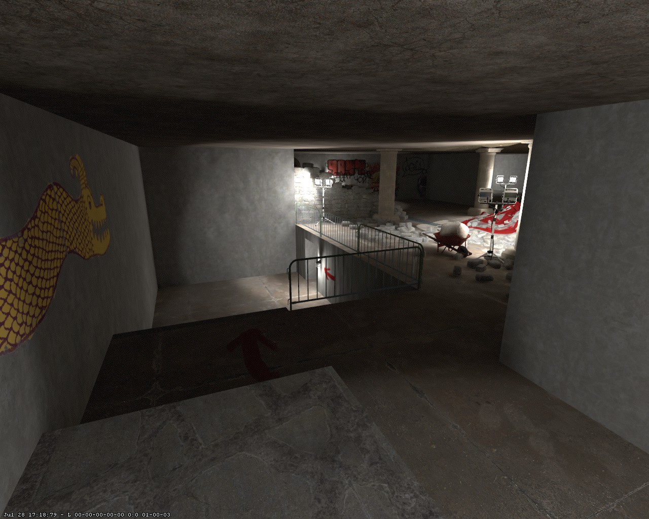 Unterer Bereich von Backyard Escalation mit Betonflächen, Treppen und unterschiedlichen Höhen